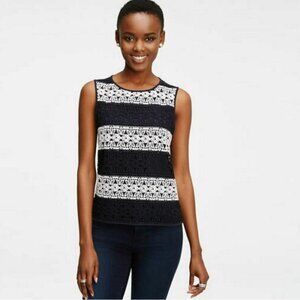 Ann Taylor Navy And White Striped Luxe Lace Shell Size L